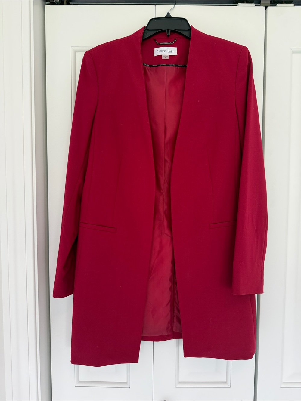 Calvin Klein Women's Cranberry Red Long Open Blazer